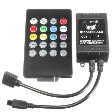 RGB Ovladač IR 12V, 6A - ovládání zvukem, 24 tlačitek, AMPUL.EU