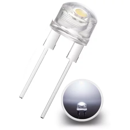LED Diode 8mm, White, 0.5W, 11000mcd/140°, 45lm, AMPUL.eu